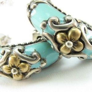 Retired Barbara Bixby Turquoise Enamel Hoop Earing